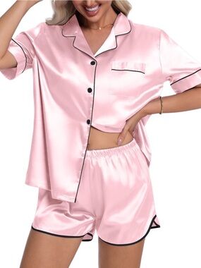 Satin Short PJ Set - Pink